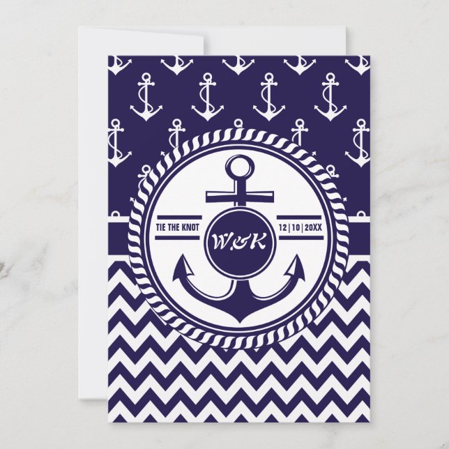 Invitation Thème nautique Mariage de bateau Ancre Chevron (Devant)
