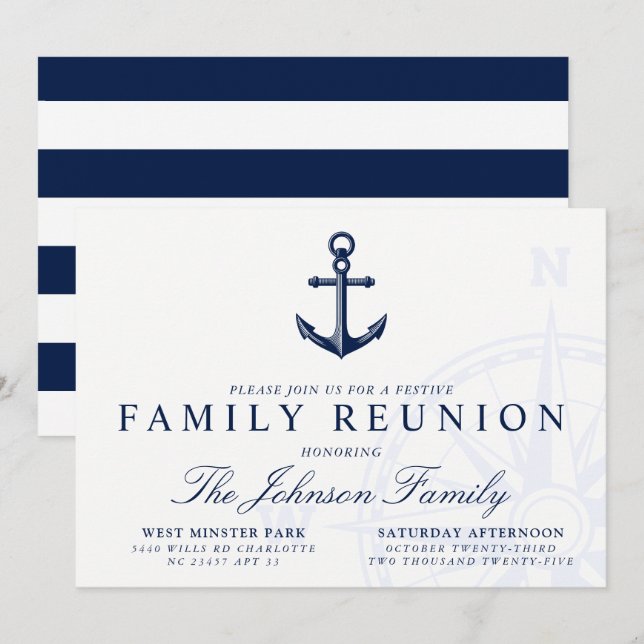 Invitation Thème Nautique | Réunion de famille d'Ancres Vinta (Devant / Derrière)