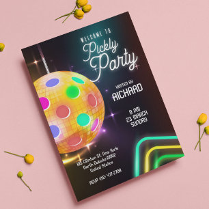Invitation Thème néon sports pickleball Boule disco Fête