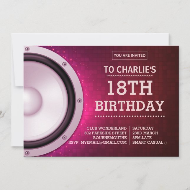 Invitation Thème Night Club Rose (Devant)