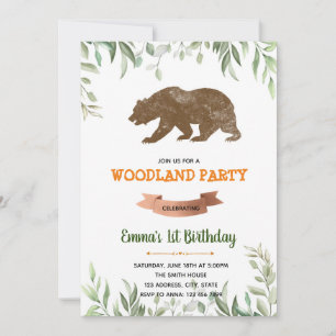 Invitation thème ours brun verdure