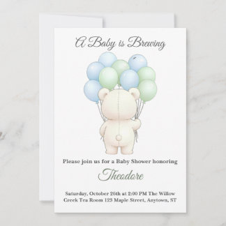 Invitation thème ours en peluche aquarelle bleu ve