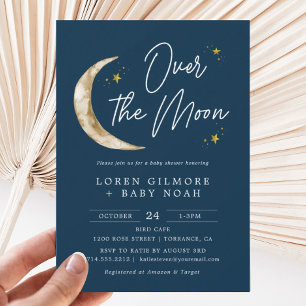 Invitation Thème Over The Moon Baby Shower Indigo