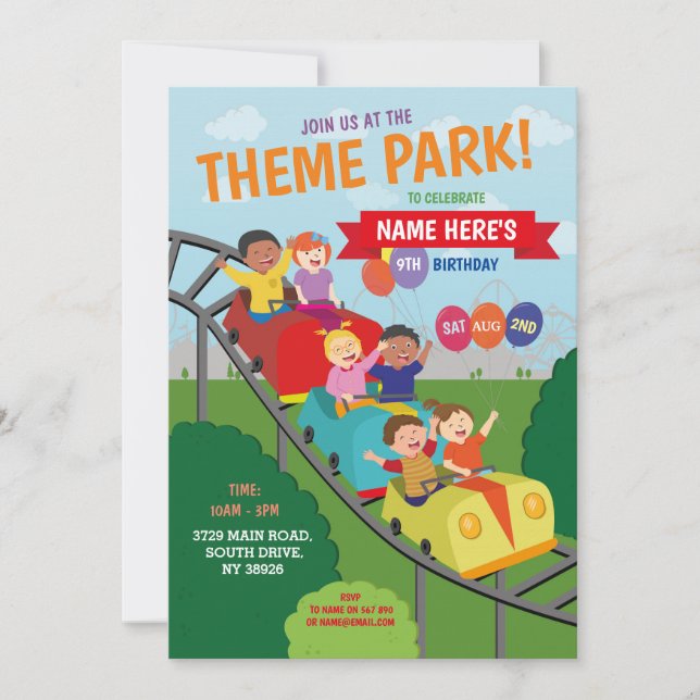 Invitation Thème Park Rollercoaster Rides Anniversaire (Devant)