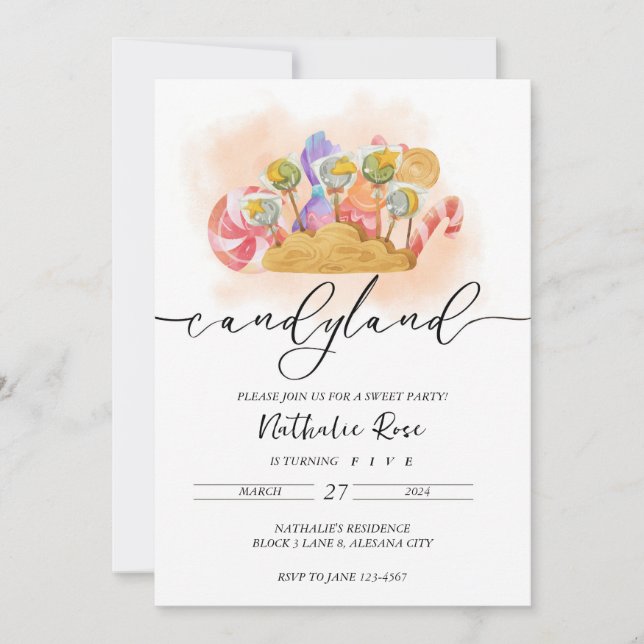 Invitation Thème Pays des Bonbons Esthétique (Devant)