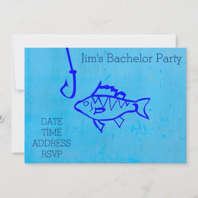 Invitation Thème pêche, enterrement de vie de garçon bleu (Devant)