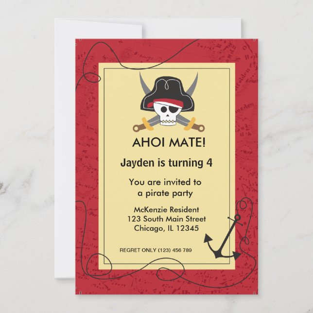 Invitation Thème pirate (Devant)