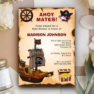 Invitation Thème Pirate Rustique Vintage pour Baby Shower
