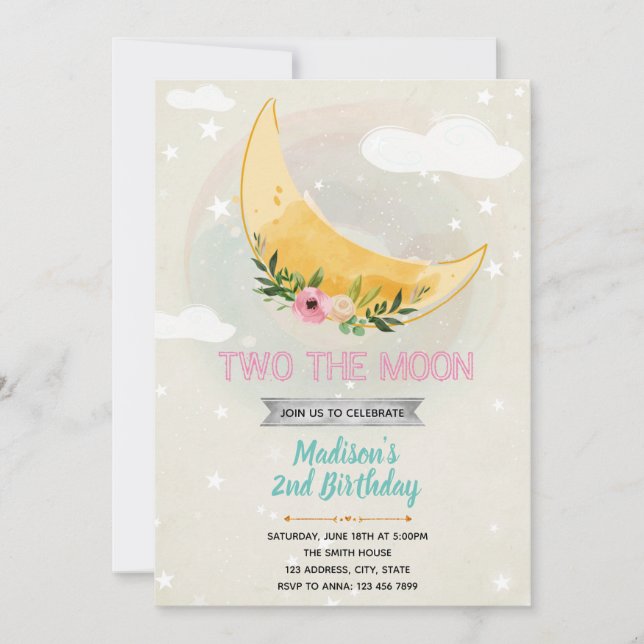 Invitation thème pour fille sous la lune (Devant)