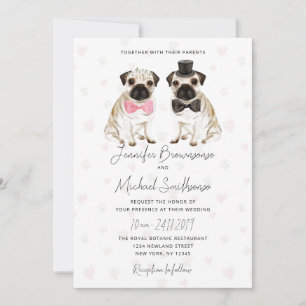 Invitation Thème pug patte cœur chien mariage
