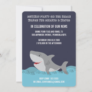 Invitation Thème Requin Mignon Été Plage Fête Océanique