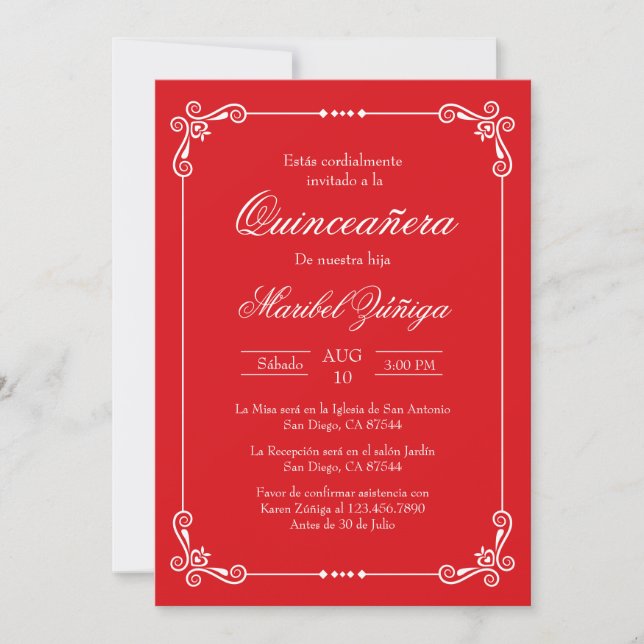 Invitation Thème rouge quinceañera (Devant)