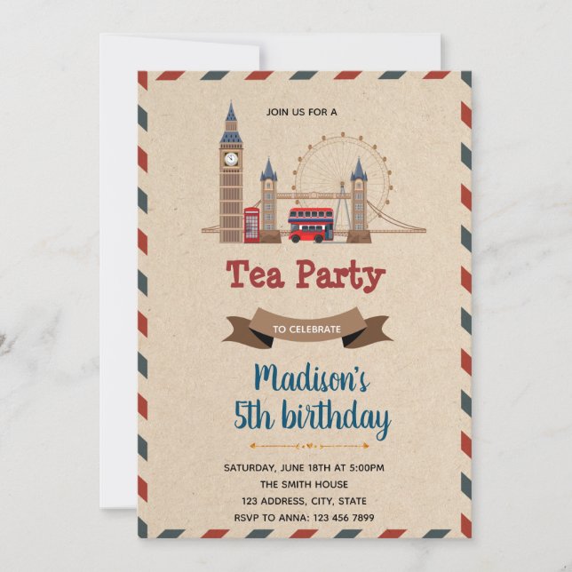 Invitation Thème rustique anglais pour fête d'anniversaire (Devant)