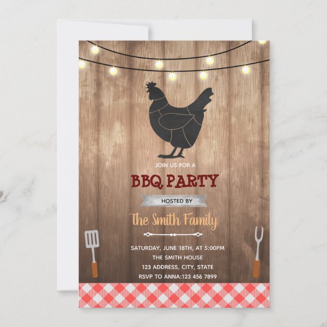 Invitation Thème Rustique poulet barbecue (Devant)