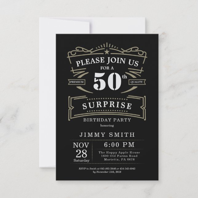 Invitation Thème rustique vintage tout âge (Devant)