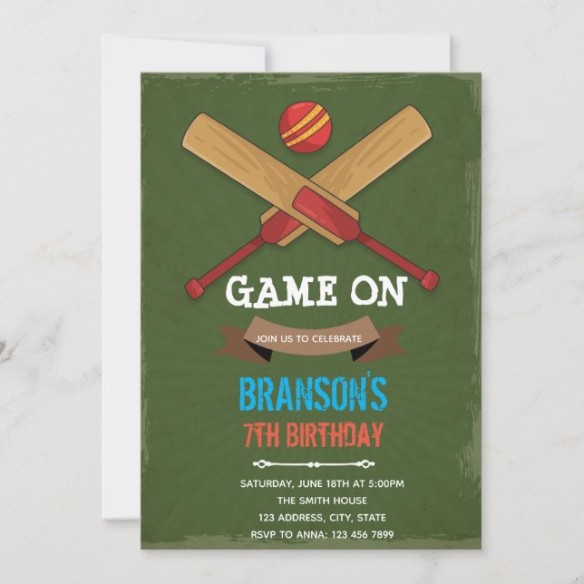 Invitation thème soirée cricket (Devant)