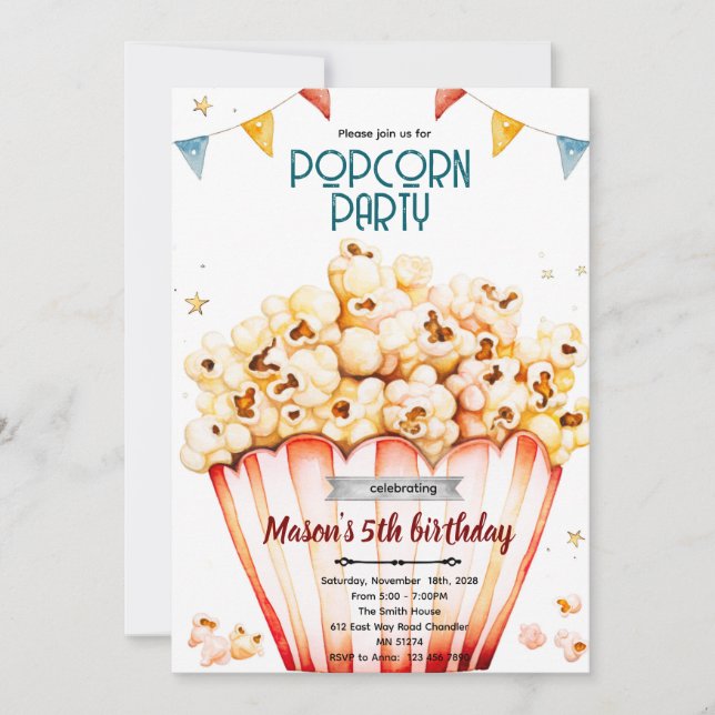 Invitation thème soirée popcorn (Devant)