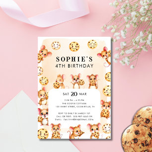 Invitation Thème Souris et Cookie Anniversaire Fête Invitatio