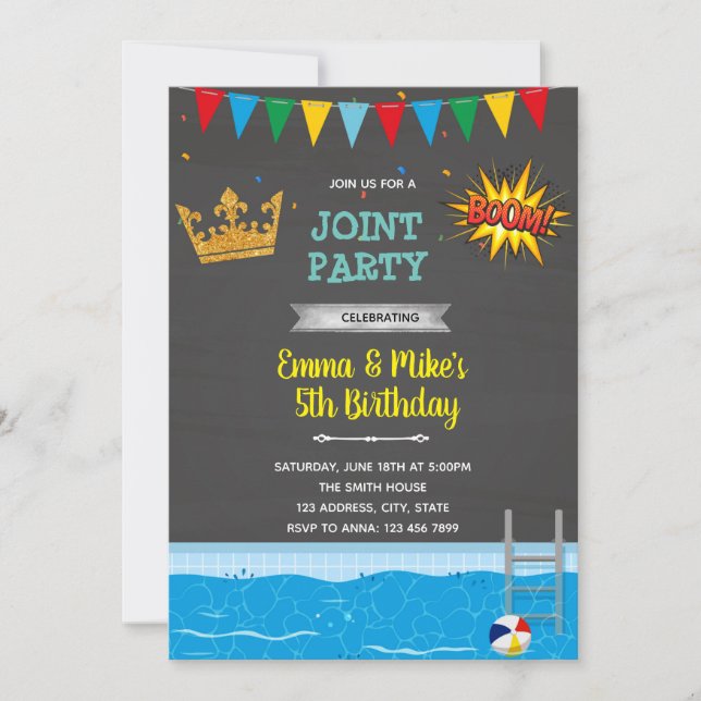 Invitation Thème Superhero et princesse nage (Devant)