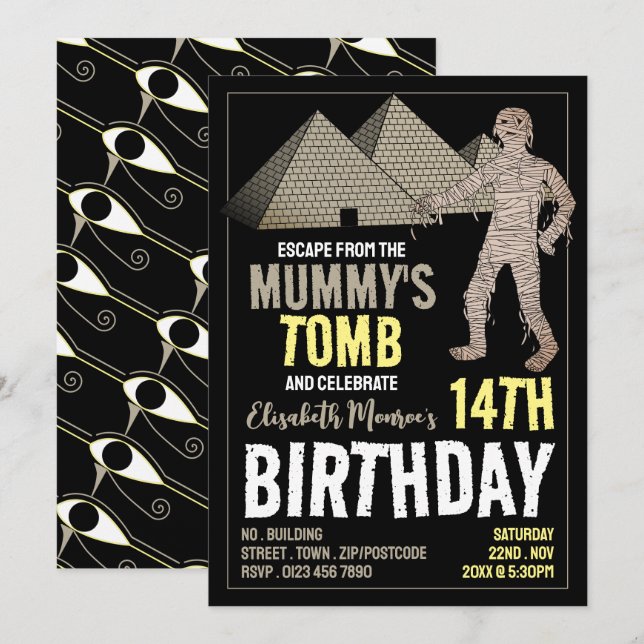 Invitation Thème Tombe de maman, Salle d'évasion fête d'anniv (Devant / Derrière)