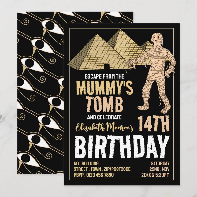 Invitation Thème Tombe de maman, Salle d'évasion fête d'anniv (Devant / Derrière)