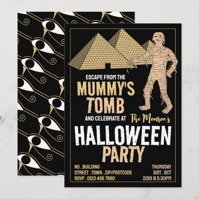Invitation Thème Tombe de maman, Salle d'évasion Halloween Pa (Devant / Derrière)