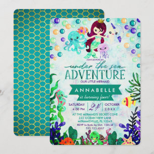 Invitation Thème turquoise Sirène Anniversaire Fête Invitatio