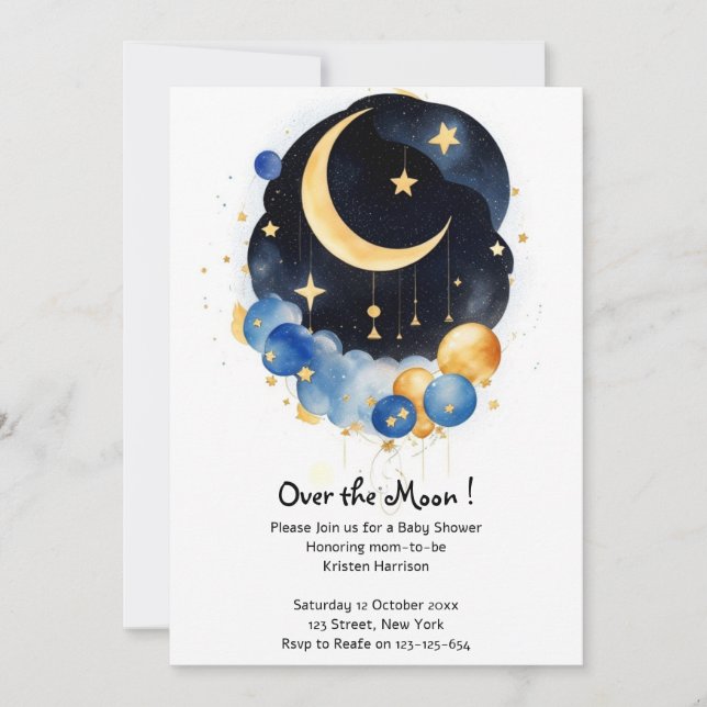 Invitation Thème Twinking Sky Baby shower Moon & Stars (Devant)