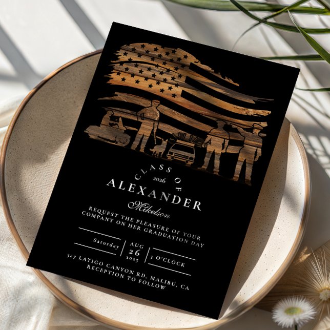 Invitation Thin Blue Line Rustic Police Graduation (Créateur téléchargé)