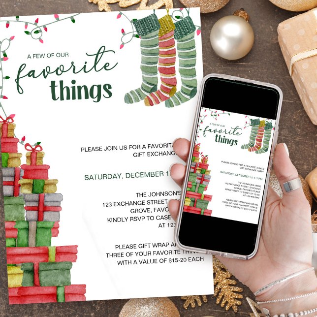 Invitation Things favoris Stockings et présents Fêtes (Favorite Things Holiday Gift Exchange Party Invitation)