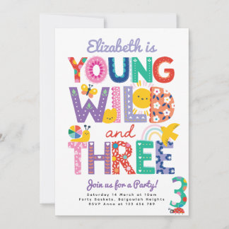 Invitation Third Birthday Invite, Rainbow, Young Wild & Three