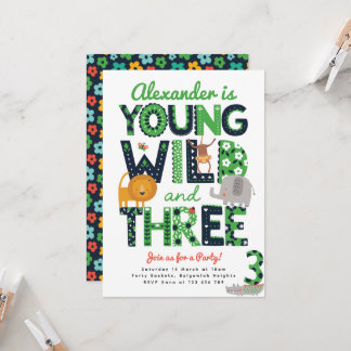 Invitation Third Birthday Invite, Young, Wild and Three Boys