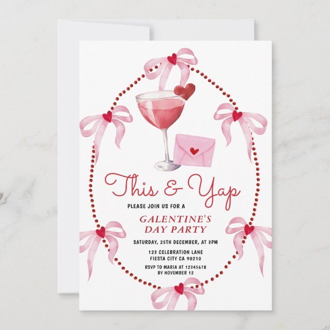 Invitation This and Yap Pink Bow Galentine's Day Party (Devant)