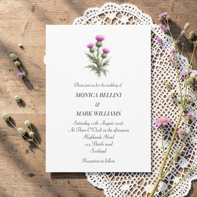 Invitation Thistle Purple Floral Scottish Simple Wedding (Créateur téléchargé)