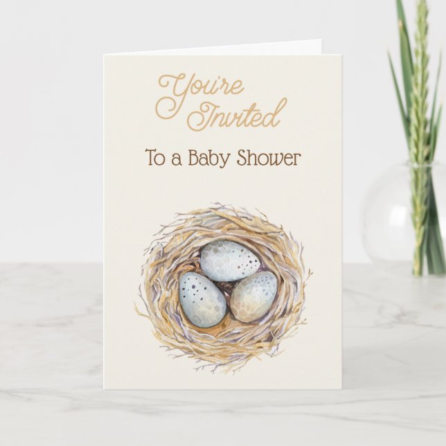 Invitation Three Egg Niest Baby Shower Card (Devant)