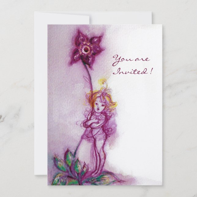 Invitation THUMBELINA 2, feutre crème violette rose (Devant)