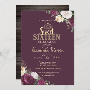 Invitation Tiara, Bourgogne Fleurs Bois Doux 16 Partie