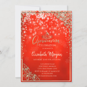 Invitation Tiara d'or, Diamants, Snowflakes, Quinceañera roug