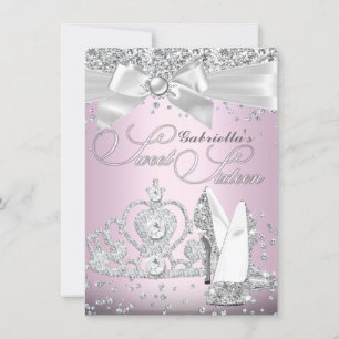 Invitation Tiara et talons Sweet sixteen rose