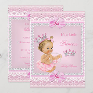 Invitation Tiara Girl Princess Baby shower Perles roses Blond