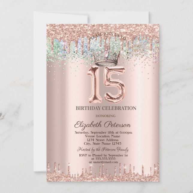 Invitation Tiara, gouttes de Parties scintillant Rainbow Conf (Devant)