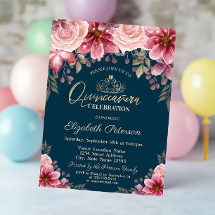 Invitation Tiara,Guirlandes de lumières Fleurs Quinceañera Bl