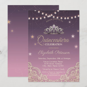Invitation Tiara, Lumières à cordes, Dentelle Quinceañera