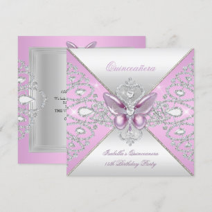 Invitation Tiara papillon rose Quinceanera 15ème parti