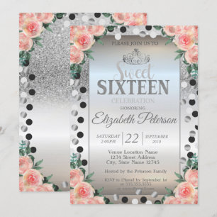 Invitation Tiara, Parties scintillant en argent Roses Dots Sw