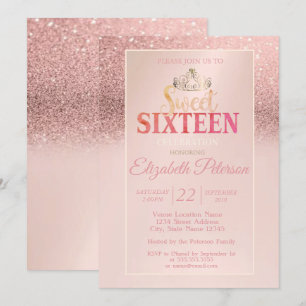 Invitation Tiara, Parties scintillant or Rose Bokeh Ombre Swe