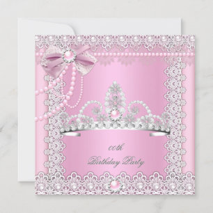 Invitation Tiara Pink White Pearl Lace Bow Anniversaire fête 