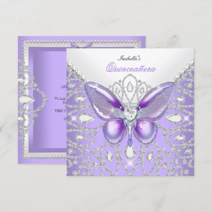 Invitation Tiara Quinceanera 15e Diamants Papillon pourpre