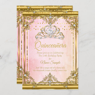 Invitation Tiara Quinceanera en or rose blanc Pear