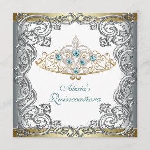 Invitation Tiara Quinceanera, Turquoise d'argent d'or